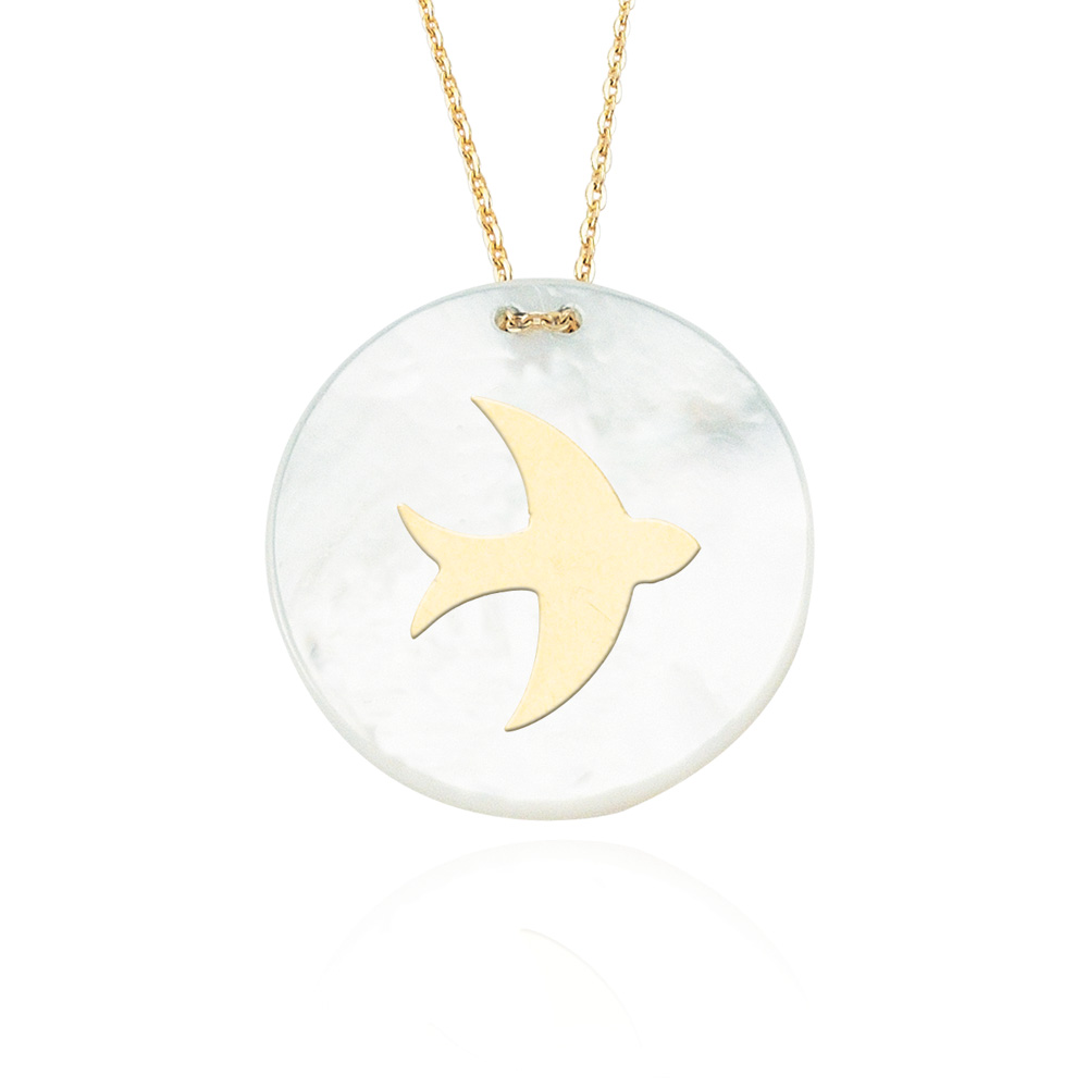 Glorria 14k Solid Gold Pearl Phoenix Necklace