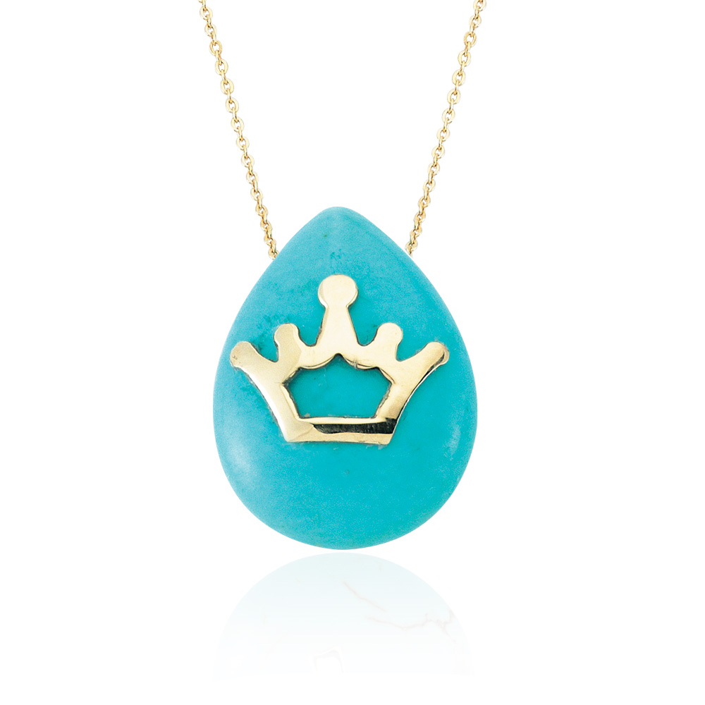 Glorria 14k Solid Gold Turquoise Crown Necklace