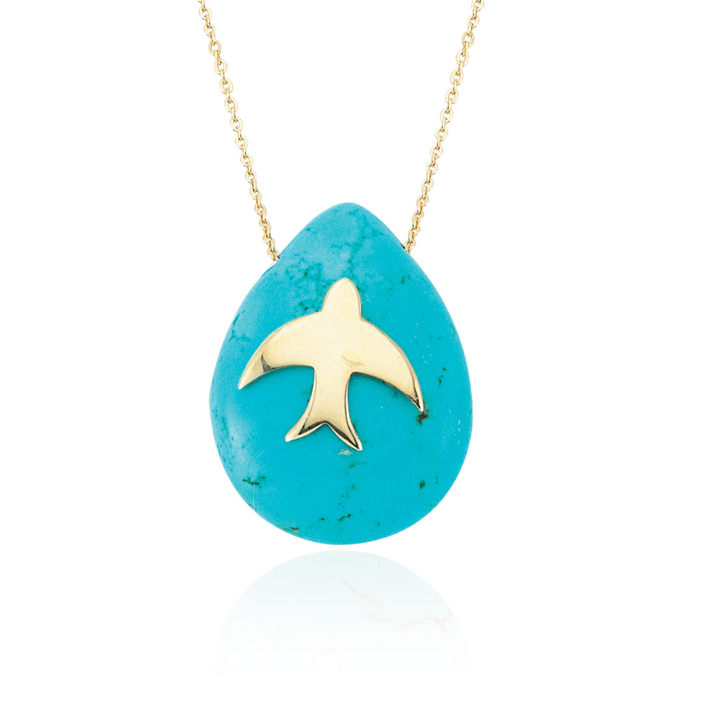 Glorria 14k Solid Gold Turquoise Phoenix Necklace Glorria 14k Solid Gold Turquoise Phoenix Necklace