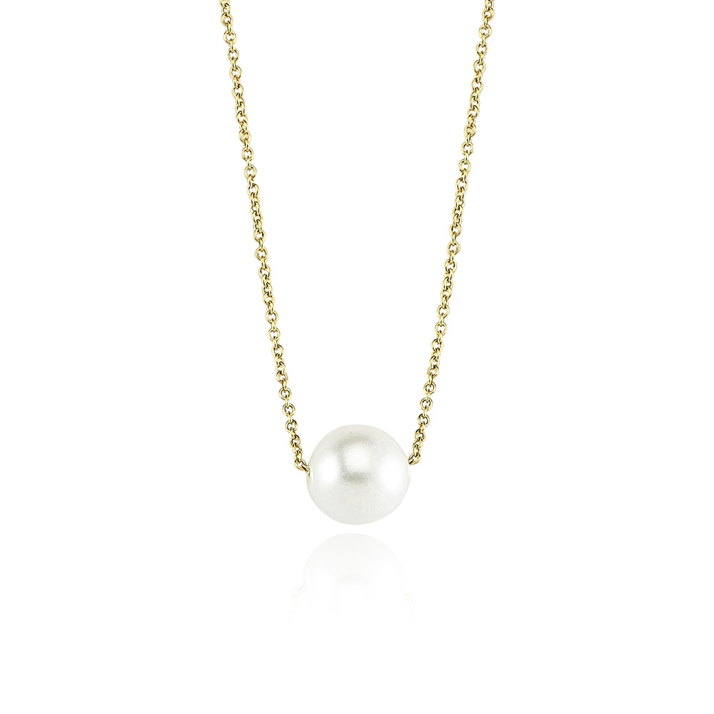 Glorria 14k Solid Gold Single Pearl Necklace, Bracelet, Flower Gift Set