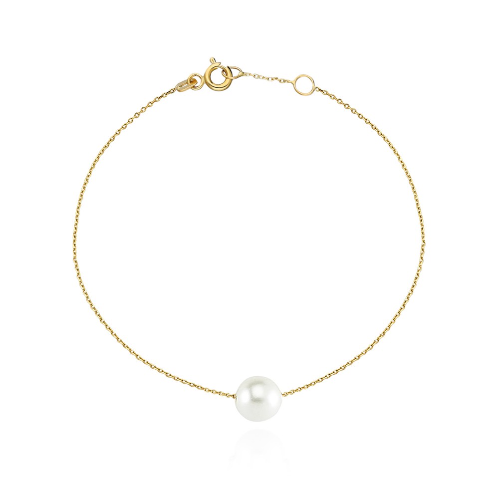 Glorria 14k Solid Gold Single Pearl Bracelet