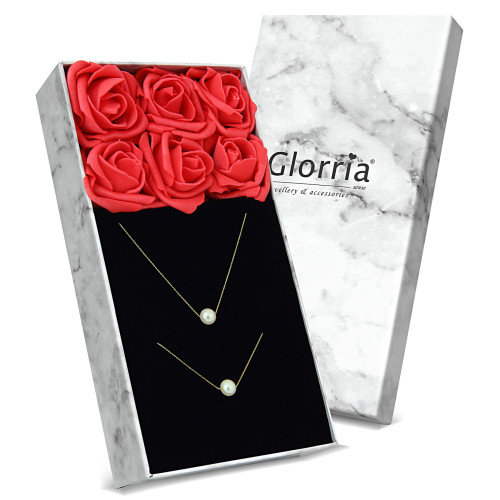 Glorria 14k Solid Gold Single Pearl Necklace, Bracelet, Flower Gift Set Glorria 14k Solid Gold Single Pearl Necklace, Bracelet, Flower Gift Set