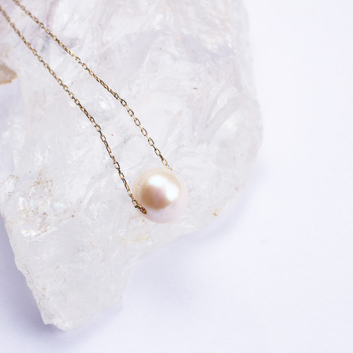 Glorria 14k Solid Gold Single Pearl Necklace Glorria 14k Solid Gold Single Pearl Necklace
