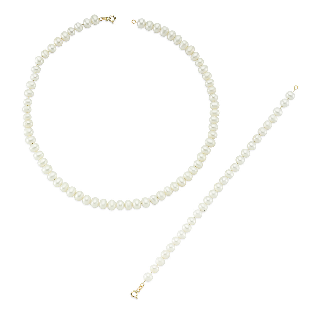 Glorria 14k Solid Gold Row Pearl Set Glorria 14k Solid Gold Row Pearl Set