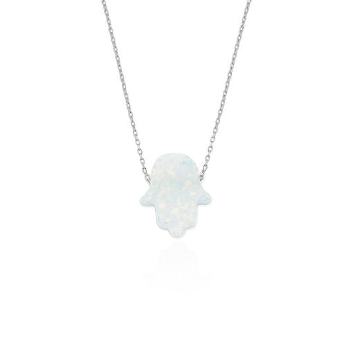Glorria 925k Sterling Silver Opal Pave Hamsa Hands Necklace Glorria 925k Sterling Silver Opal Pave Hamsa Hands Necklace