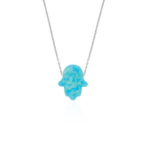 Glorria 925k Sterling Silver Opal Pave Hamsa Hands Necklace