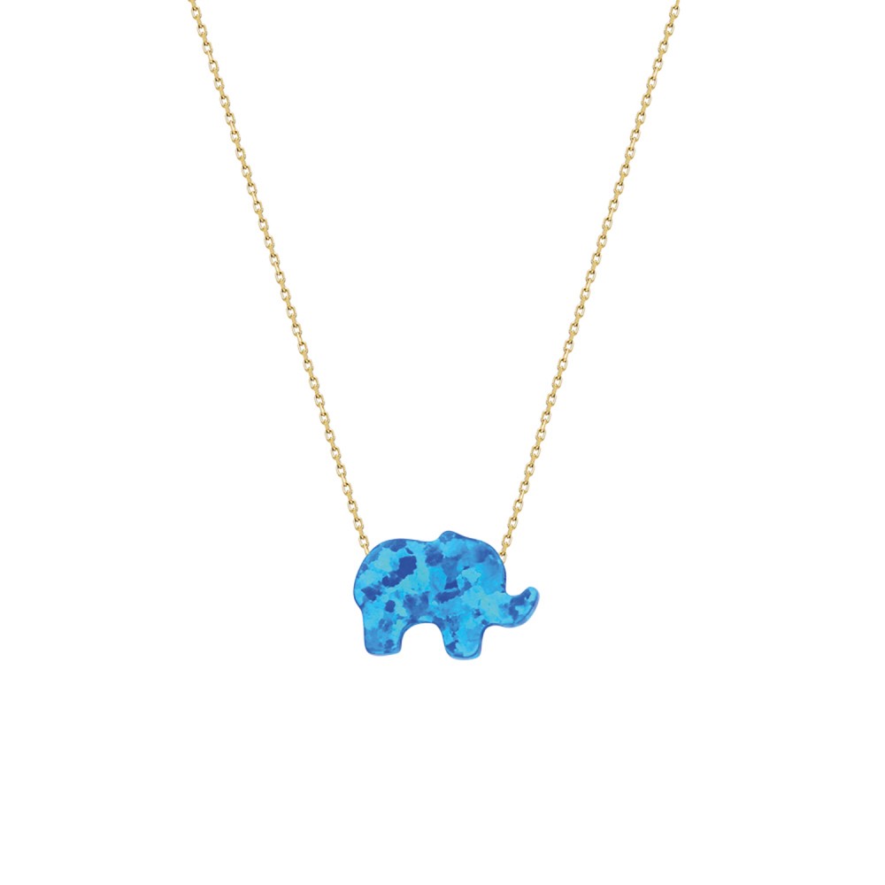 Glorria 14k Solid Gold Opal Elephant Necklace