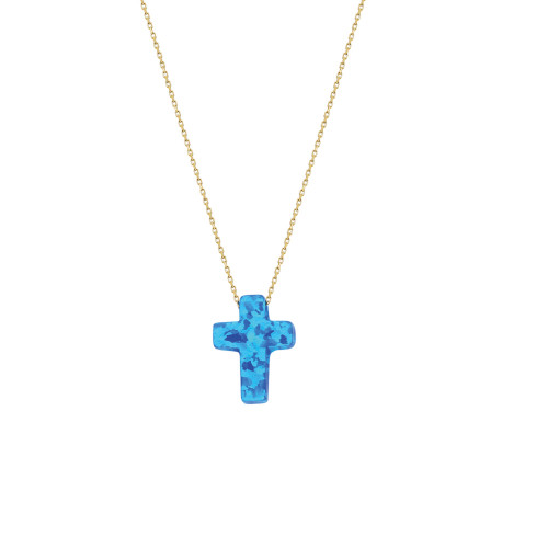 Glorria 14k Solid Gold Opal Cross Necklace Glorria 14k Solid Gold Opal Cross Necklace