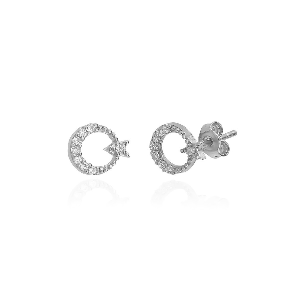 Glorria 925k Sterling Silver Star and Crescent Earring