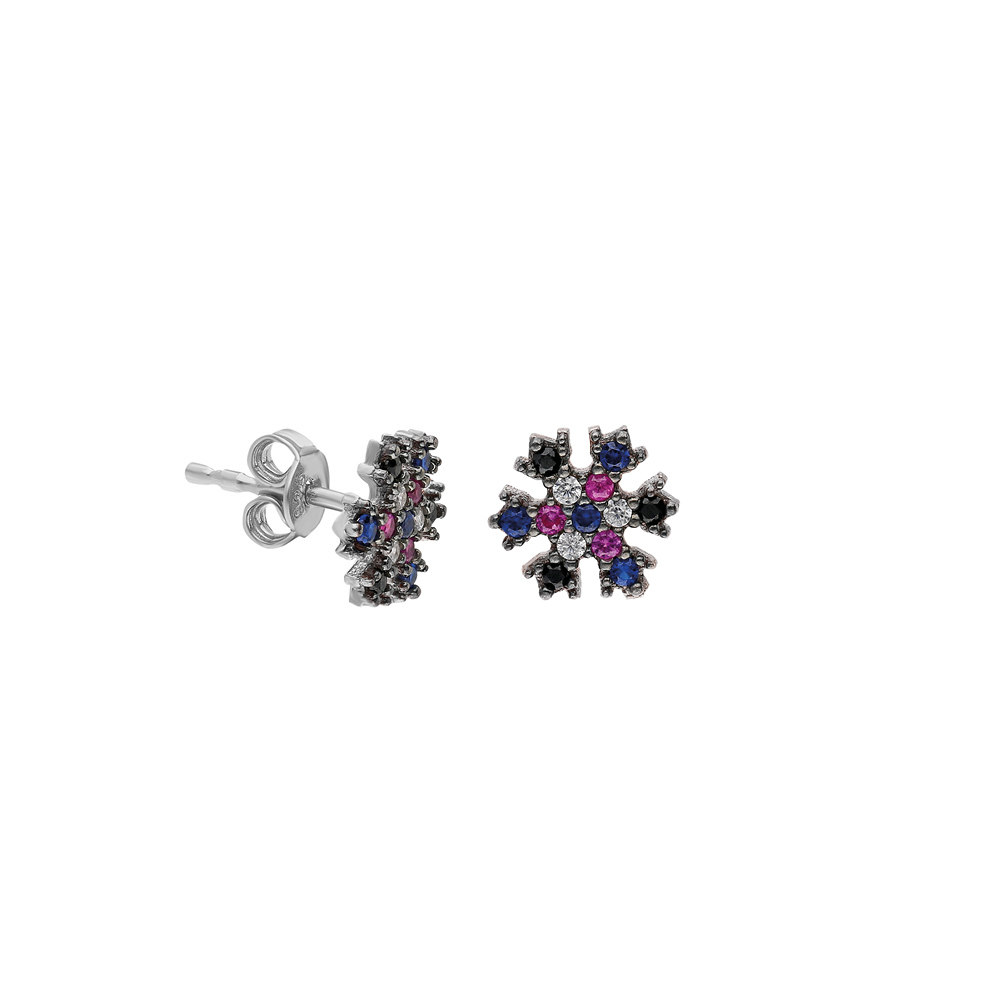 Glorria 925k Sterling Silver Colored Snowflake Earring