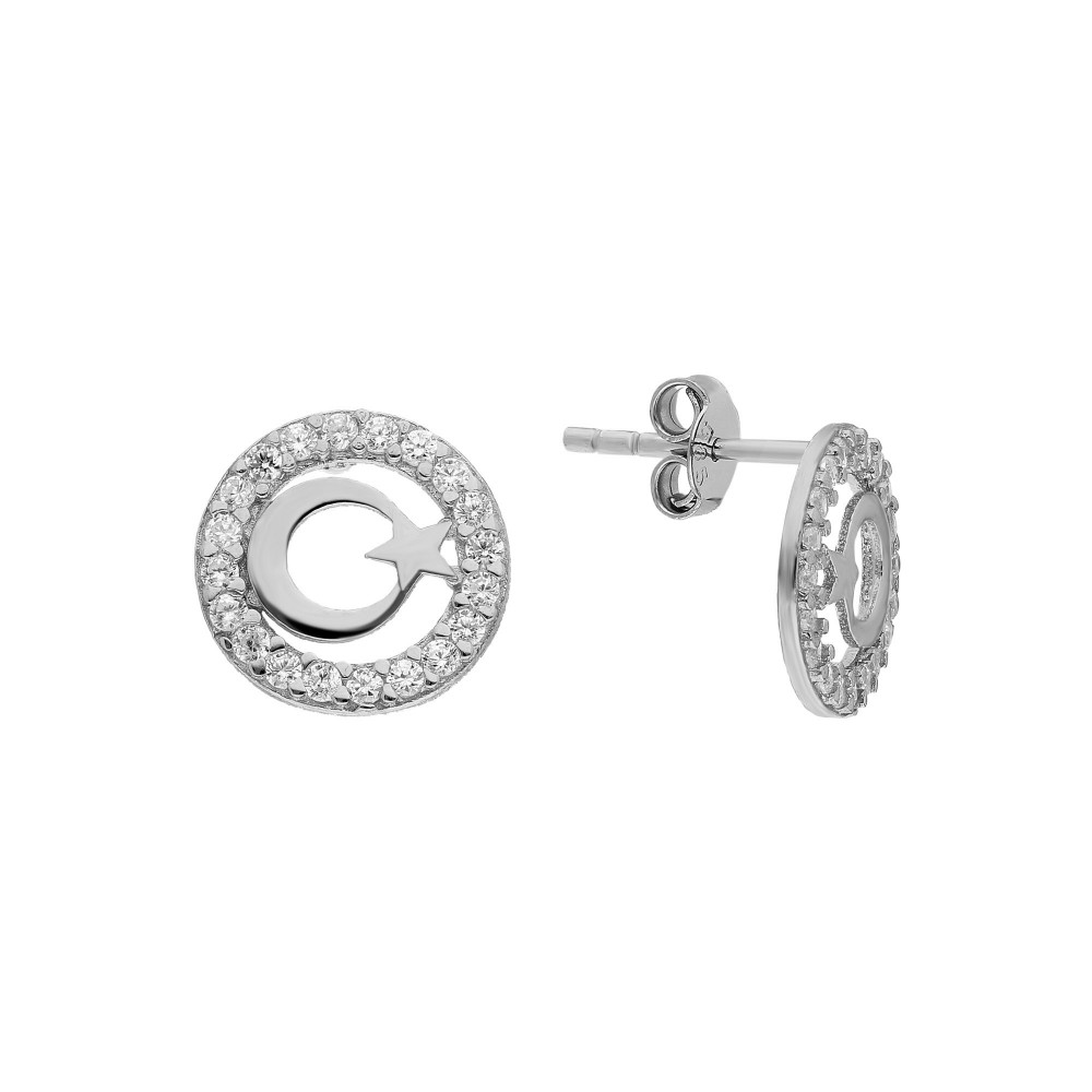 Glorria 925k Sterling Silver Star and Crescent Earring