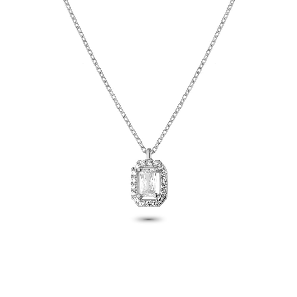 Glorria 925k Sterling Silver Baguette Necklace