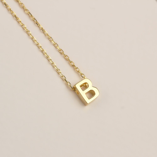 Glorria 925k Sterling Silver 3D Minimalist Letter B Necklace