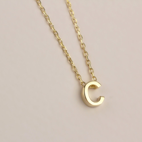 Glorria 925k Sterling Silver 3D Minimalist Letter C Necklace