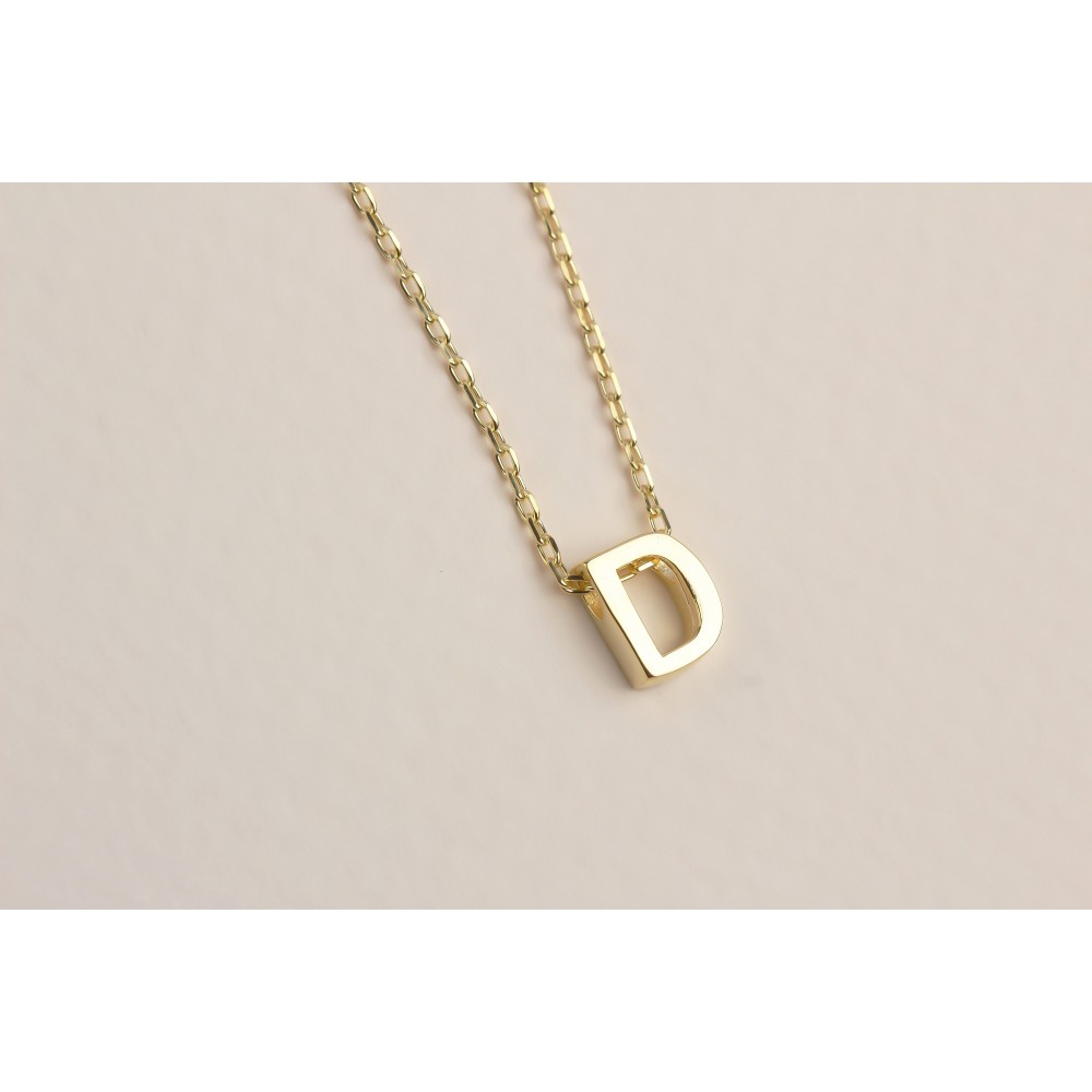 Glorria 925k Sterling Silver 3D Minimalist Letter D Necklace