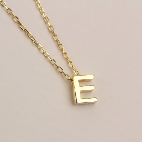 Glorria 925k Sterling Silver 3D Minimalist Letter E Necklace