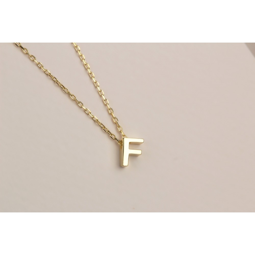 Glorria 925k Sterling Silver 3D Minimalist Letter F Necklace