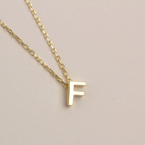 Glorria 925k Sterling Silver 3D Minimalist Letter F Necklace