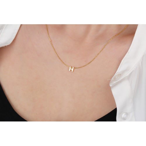 Glorria 925k Sterling Silver 3D Minimalist Letter H Necklace