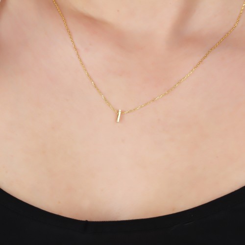 Glorria 925k Sterling Silver 3D Minimalist Letter İ Necklace