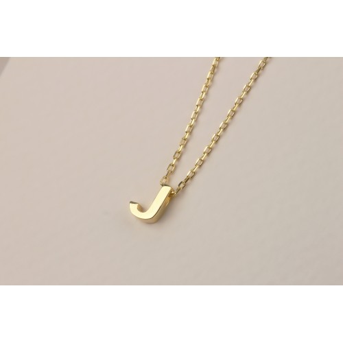 Glorria 925k Sterling Silver 3D Minimalist Letter J Necklace
