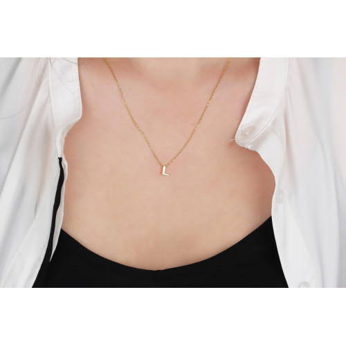 Glorria 925k Sterling Silver 3D Minimalist Letter L Necklace