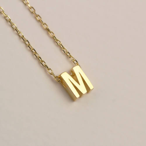 Glorria 925k Sterling Silver 3D Minimalist Letter M Necklace