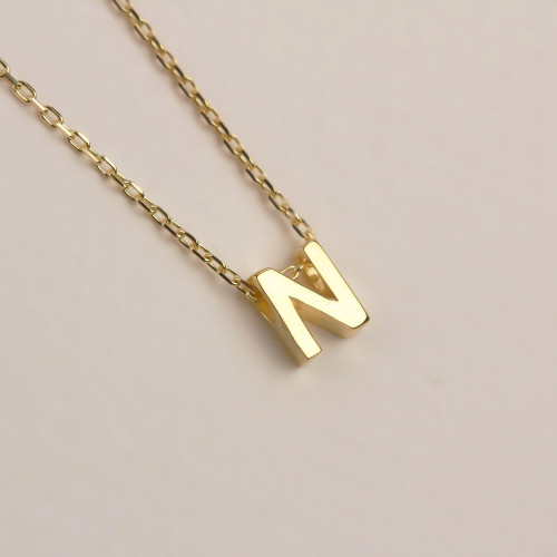 Glorria 925k Sterling Silver 3D Minimalist Letter N Necklace