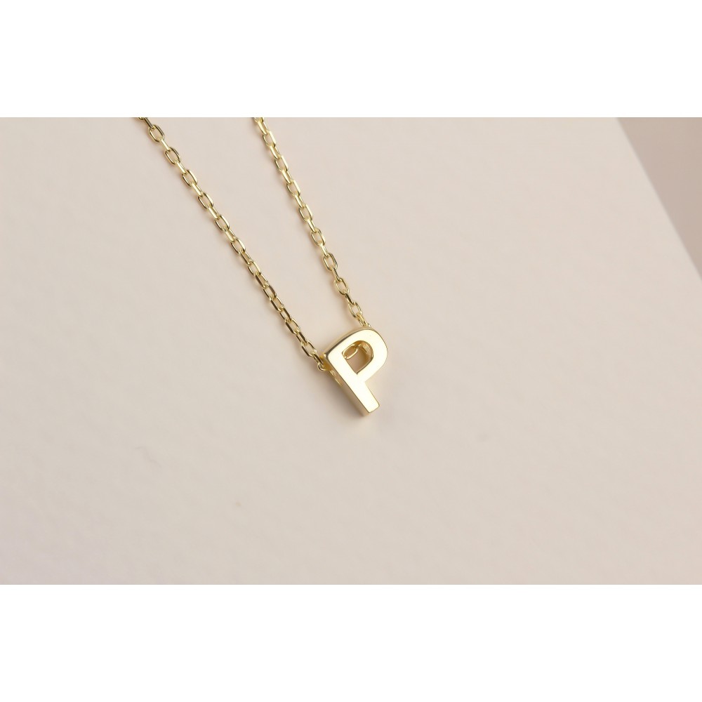 Glorria 925k Sterling Silver 3D Minimalist Letter P Necklace
