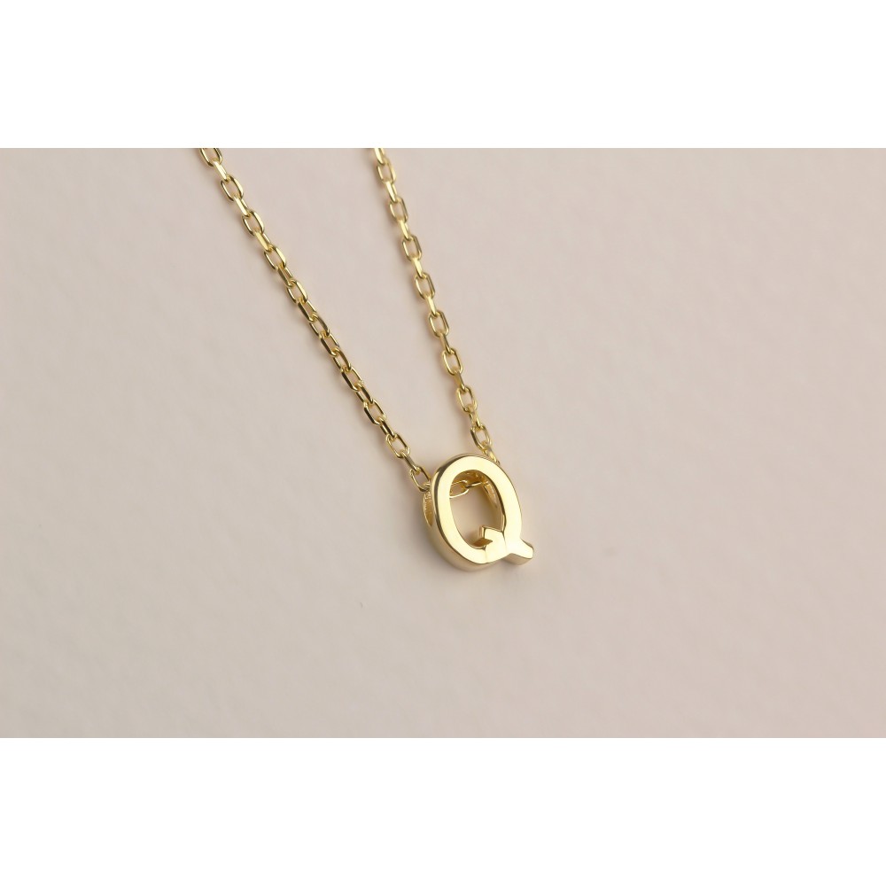 Glorria 925k Sterling Silver 3D Minimalist Letter Q Necklace
