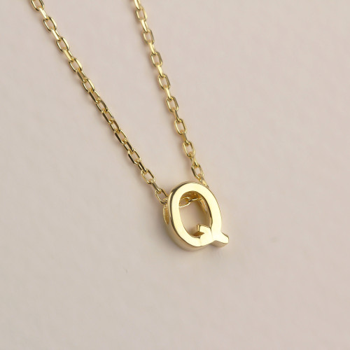 Glorria 925k Sterling Silver 3D Minimalist Letter Q Necklace