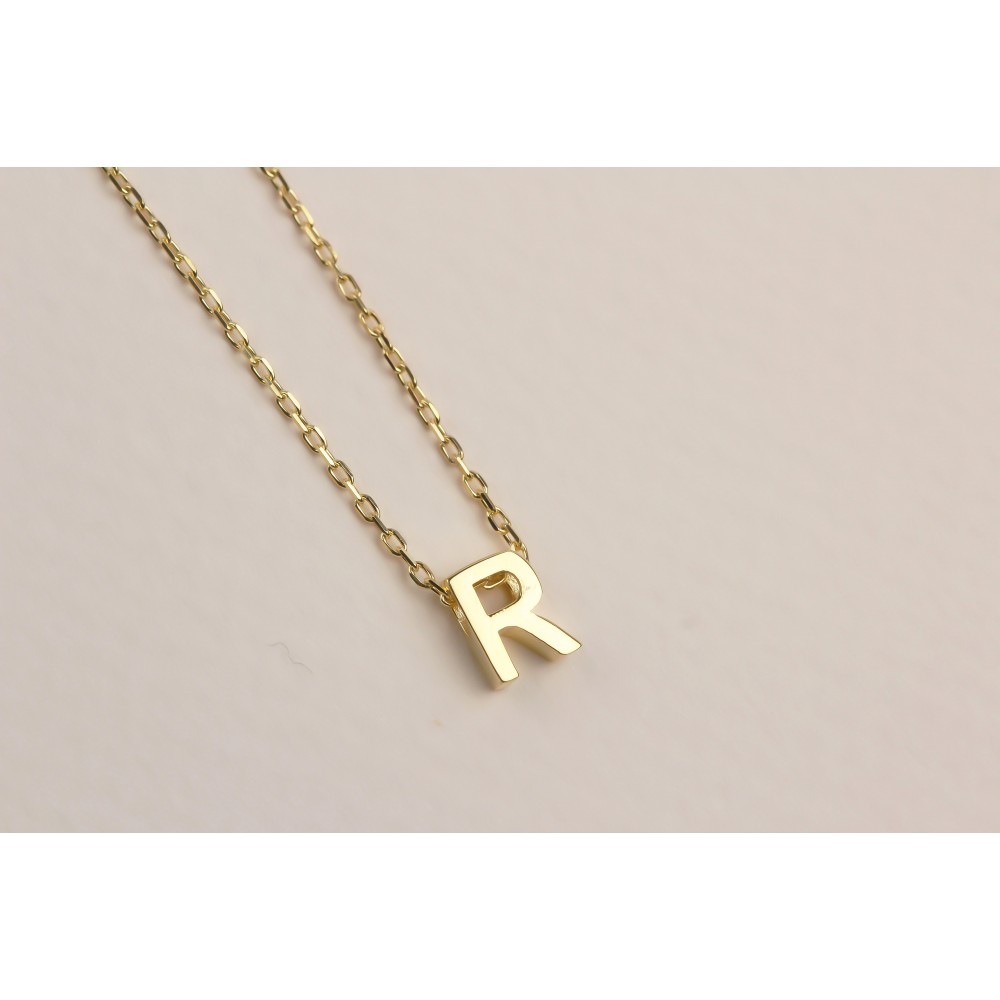 Glorria 925k Sterling Silver 3D Minimalist Letter R Necklace