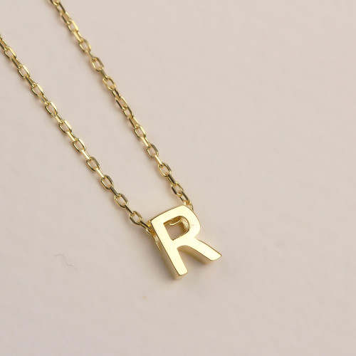 Glorria 925k Sterling Silver 3D Minimalist Letter R Necklace