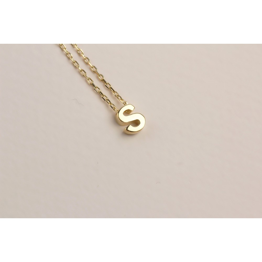Glorria 925k Sterling Silver 3D Minimalist Letter S Necklace