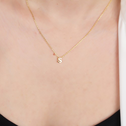 Glorria 925k Sterling Silver 3D Minimalist Letter S Necklace
