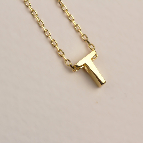 Glorria 925k Sterling Silver 3D Minimalist Letter T Necklace