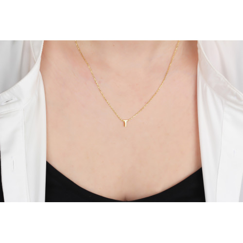 Glorria 925k Sterling Silver 3D Minimalist Letter T Necklace