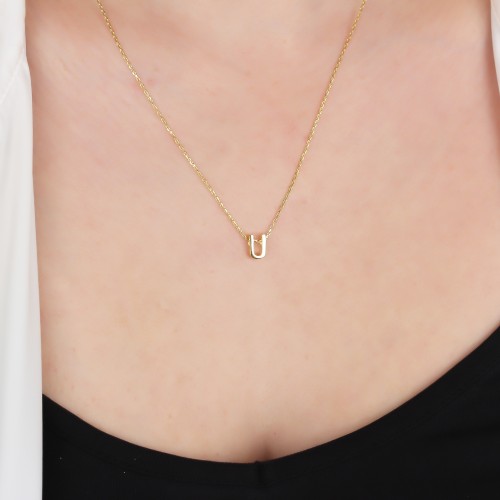 Glorria 925k Sterling Silver 3D Minimalist Letter Ü Necklace