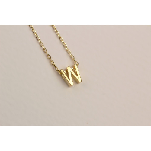 Glorria 925k Sterling Silver 3D Minimalist Letter W Necklace Glorria 925k Sterling Silver 3D Minimalist Letter W Necklace