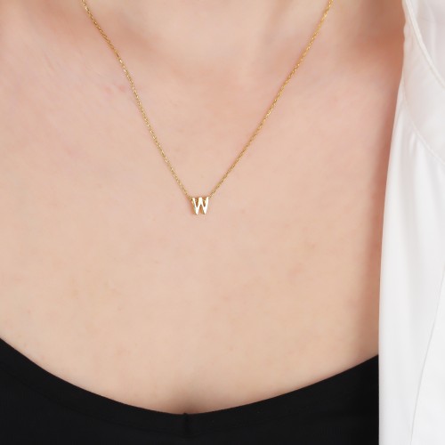 Glorria 925k Sterling Silver 3D Minimalist Letter W Necklace