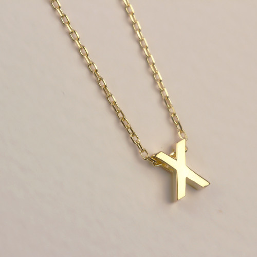 Glorria 925k Sterling Silver 3D Minimalist Letter X Necklace