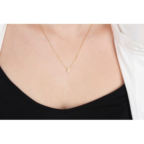 Glorria 925k Sterling Silver 3D Minimalist Letter Z Necklace