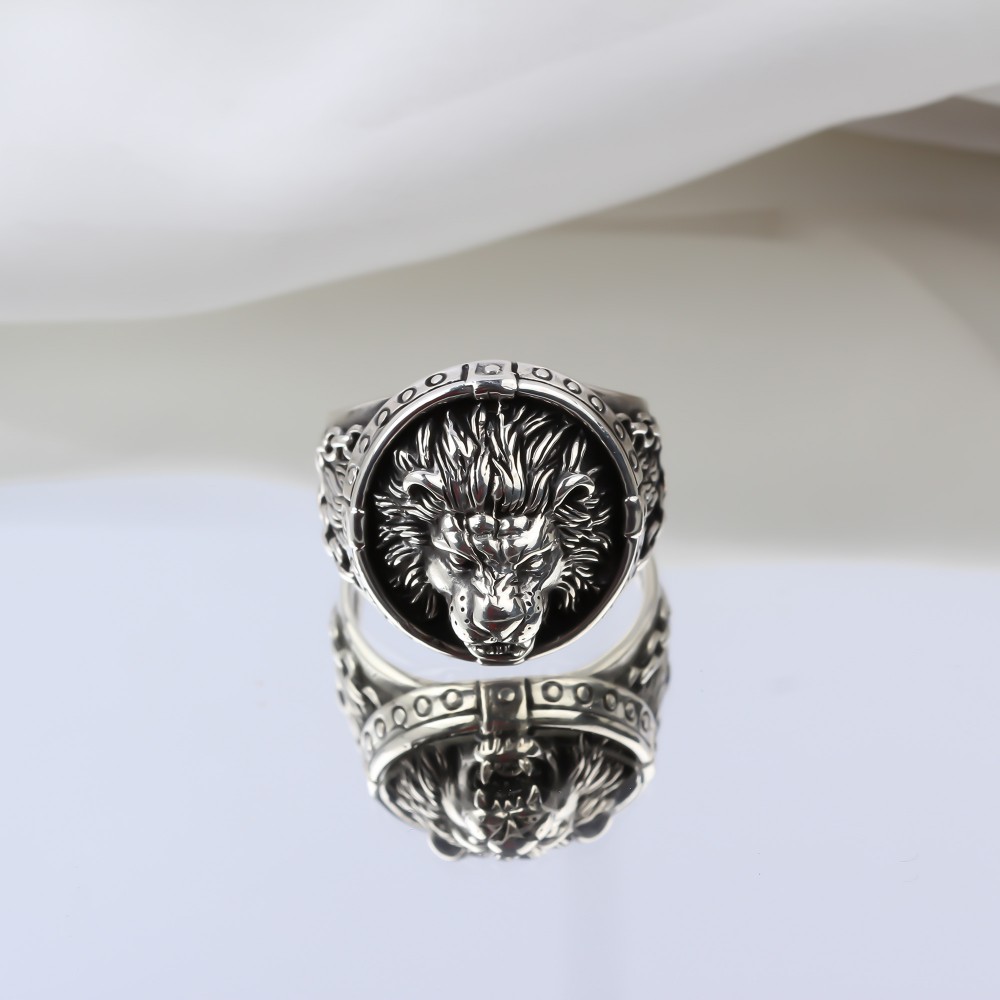 Glorria 925k Sterling Silver Men Roaring Lion Ring