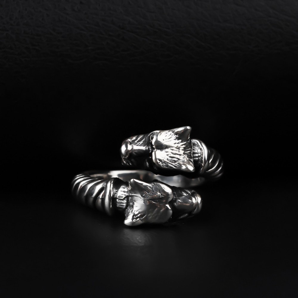 Glorria 925k Sterling Silver Men Double Head Wolf Ring