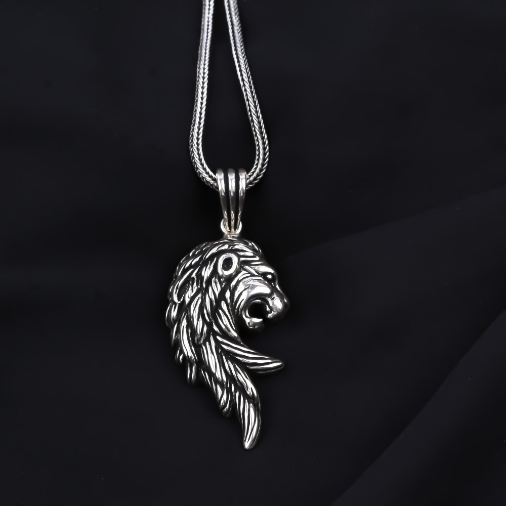 Glorria 925k Sterling Silver Men Lion Necklace