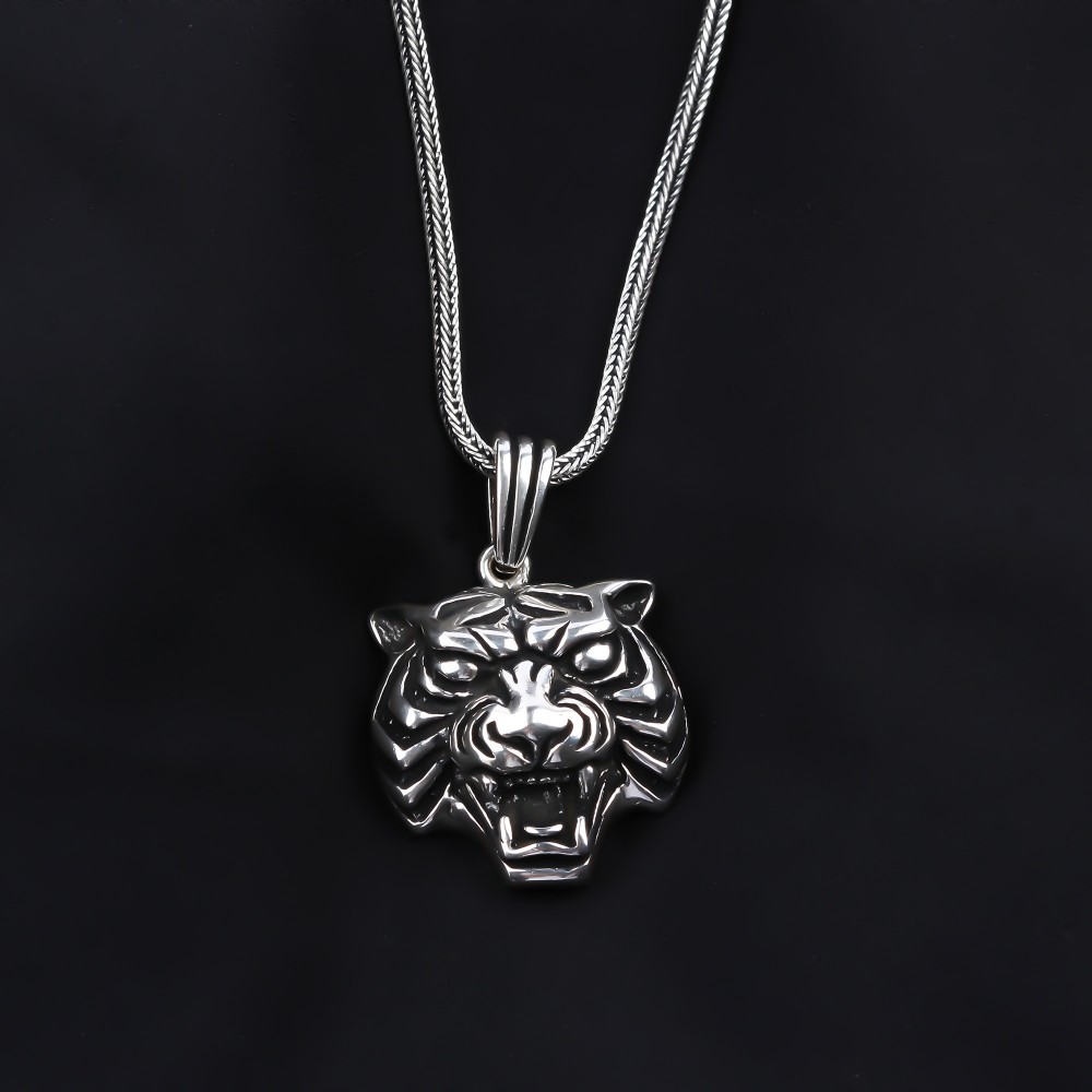 Glorria 925k Sterling Silver Men Tiger Necklace