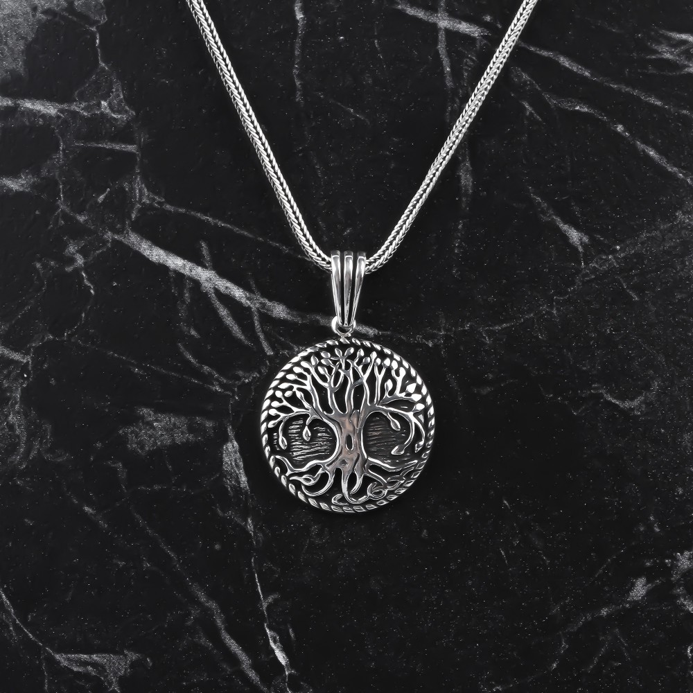 Glorria 925k Sterling Silver Men Rooted Tree of Life Necklace