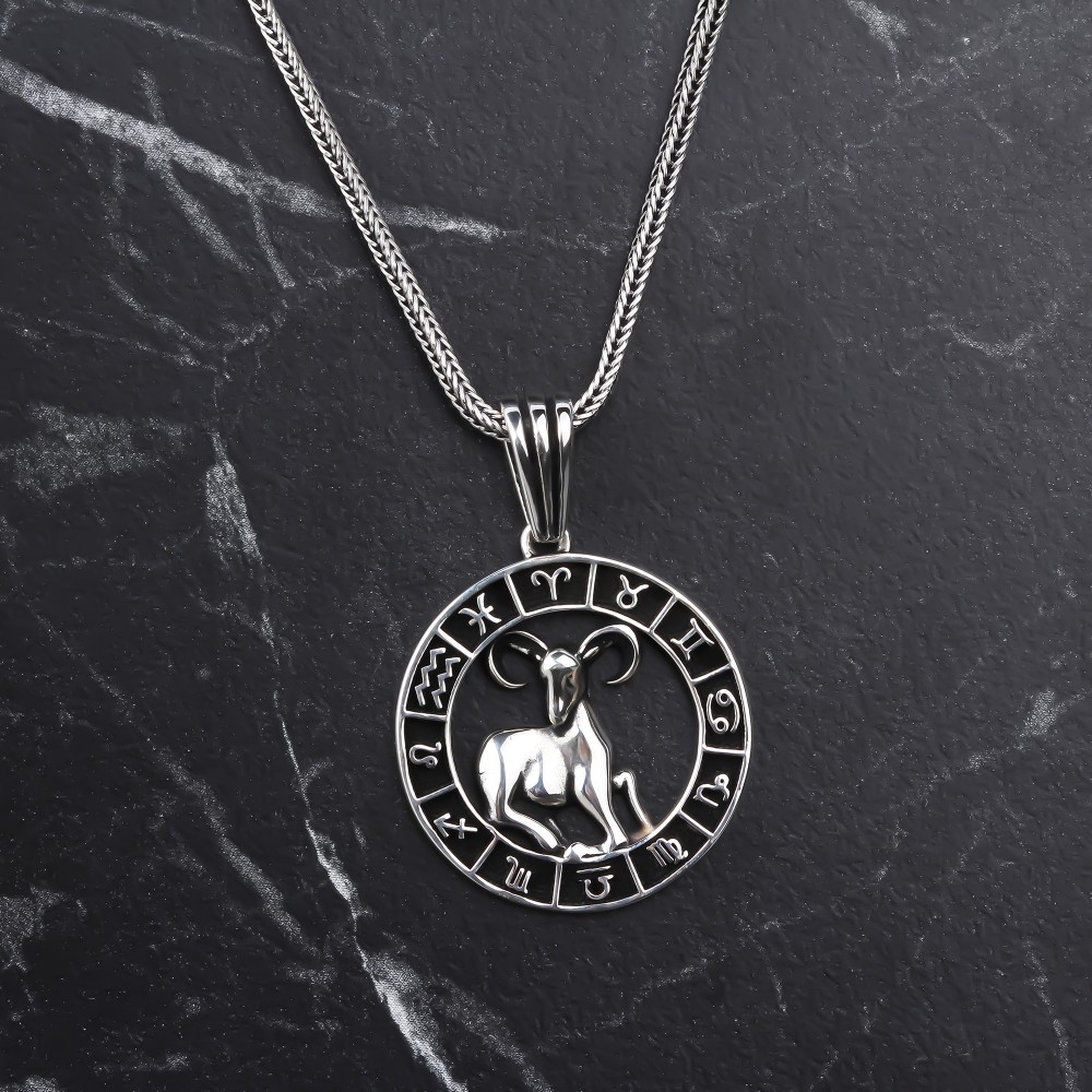 Glorria 925k Sterling Silver Men Aries Necklace