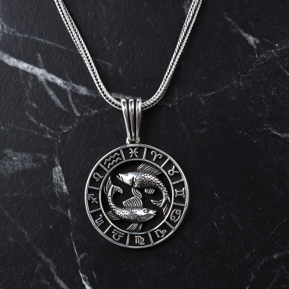 Glorria 925k Sterling Silver Men Pisces Necklace