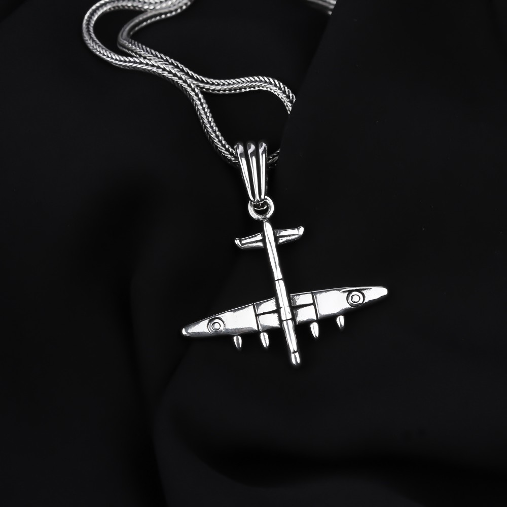 Glorria 925k Sterling Silver Men Airplane Necklace